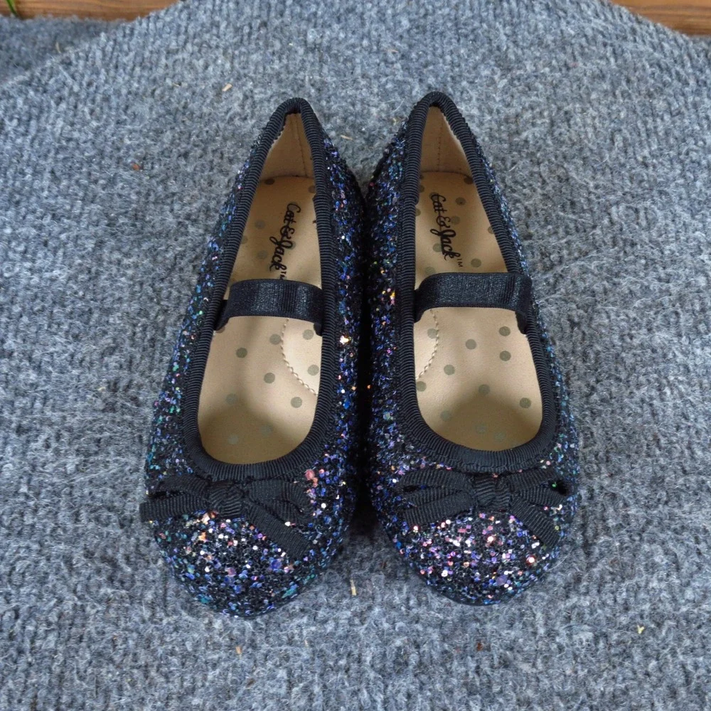 Cat & Jack Toddler Girls Mary Jane Ballet Flat Size 6 Dress Shoe Black Glitter